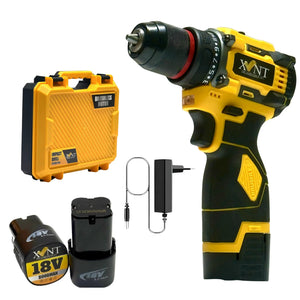 XLNT 18V Brushless Cordless Drill Machine with 10mm Keyless Chuck, Dual-Speed 0–1500 RPM, 2 Lithium-Ion Batteries, Charger & Carry Case – XTCD7418