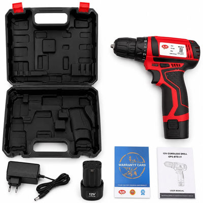 GLOBAL POWER 12V Cordless Drill Driver (GPG-BTD-37) | 30N.m Torque | 2-Speed | 10mm Keyless Chuck | 1.5Ah Li-ion Battery