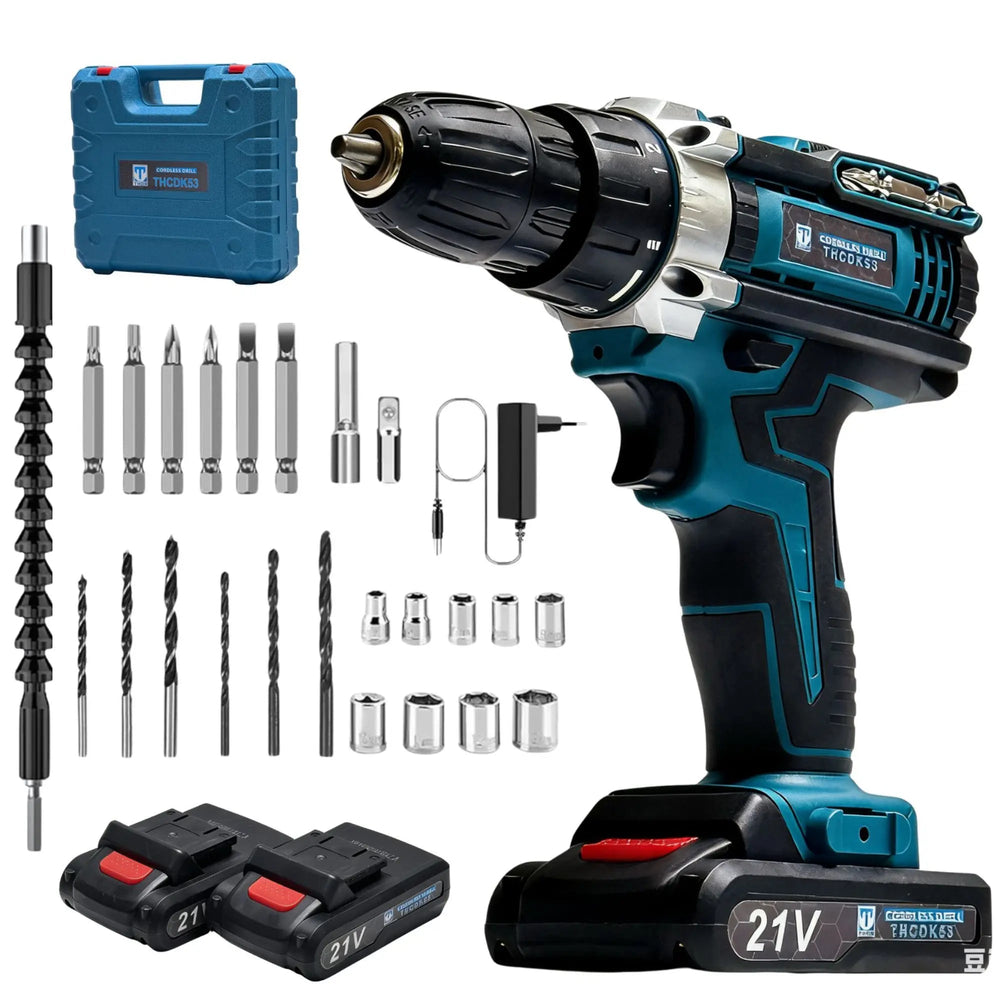 THOR 21V Cordless Drill Driver Set with 2 Lithium-Ion Batteries | 10mm Chuck | THCDK53