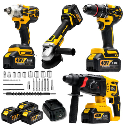 XLNT 48V Brushless Cordless 4-Piece Power Tool Combo Kit | XT4COM289