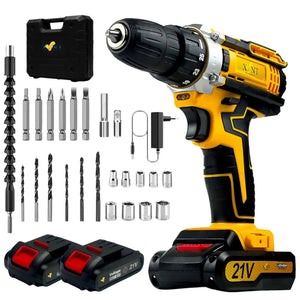 XLNT 21V Metal Chuck Cordless Drill Machine Kit with 2 Batteries | 10mm Metal Chuck | 2-Speed | XTCDKMC285