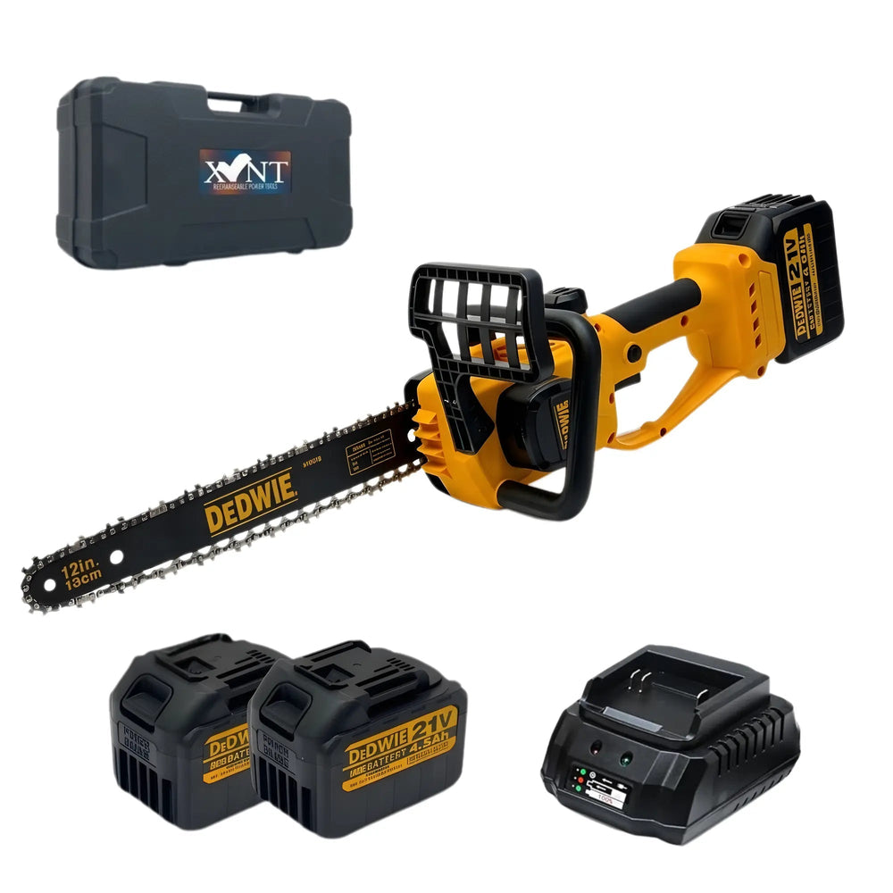 XLNT Cordless 21V Chainsaw 12 Inch | XTMLC15712 | Dual Battery | Portable Wood Cutting Chainsaw | Complete Kit