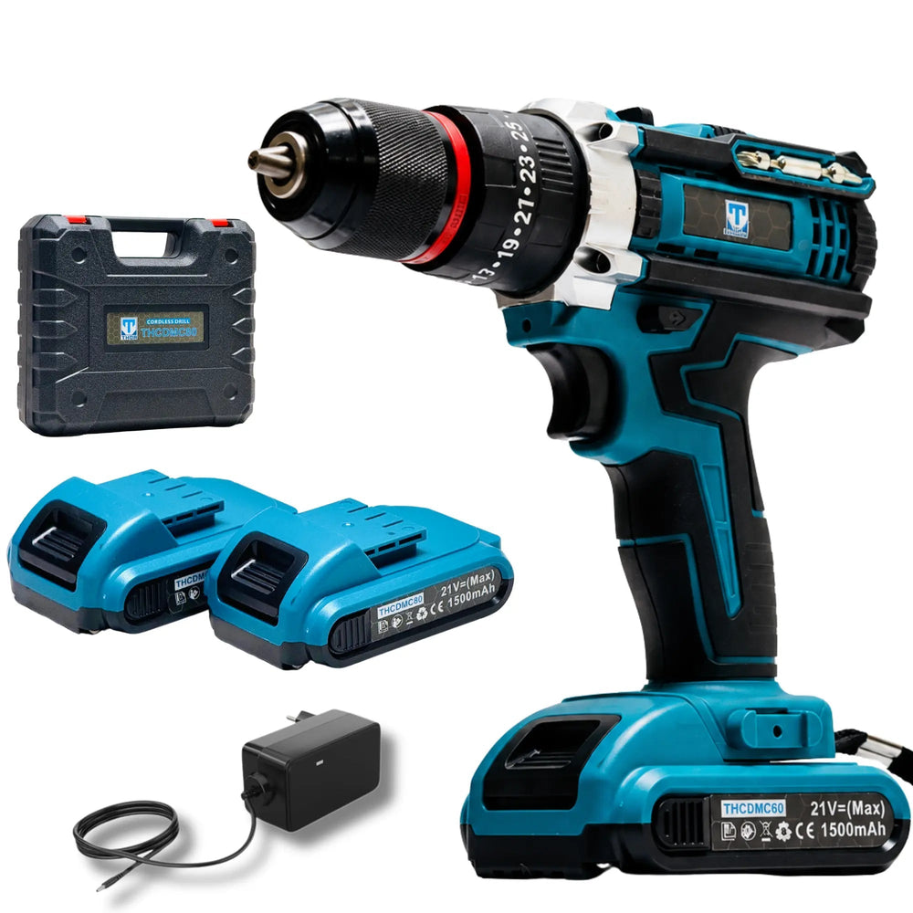 THOR 21V Cordless Drill Machine with 2 Batteries | Metal Chuck |THCDMC80