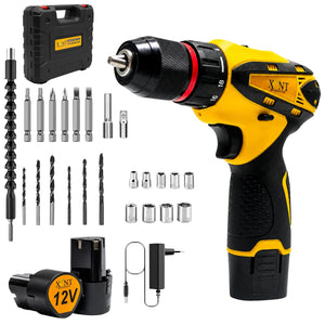 XLNT 12V Cordless Drill Machine Kit with 2 Batteries | 10mm Metal Chuck | Flexible Shaft | XTCDKMC284